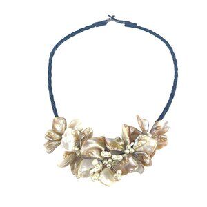 Handcrafted Floral Shell & Bead Statement Necklace With Braided Cord
